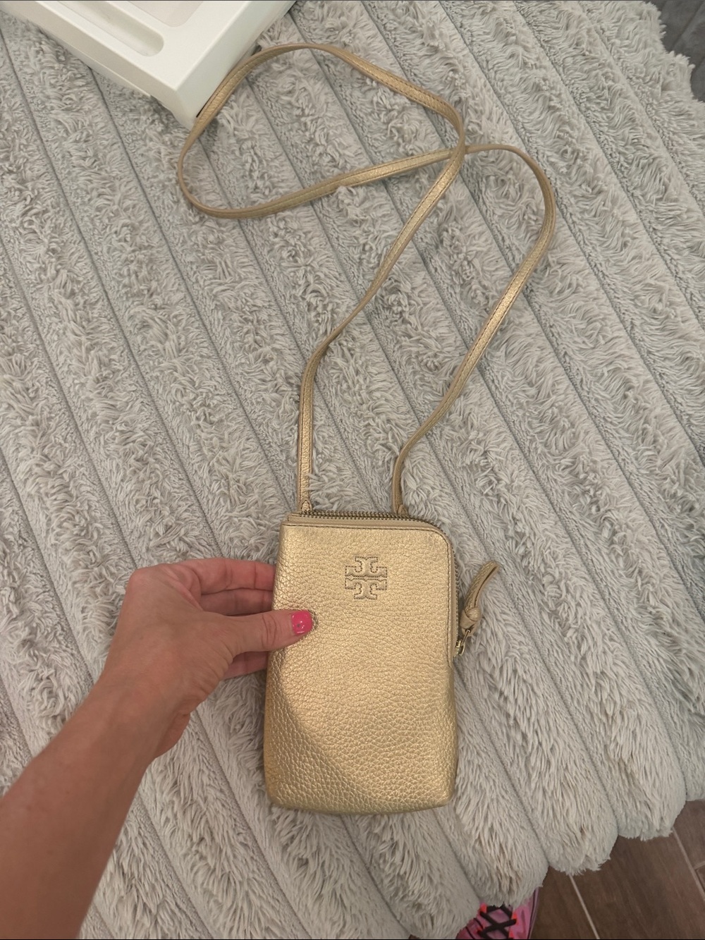 Tory Burch Metallic Gold Leather Crossbody Phone Pouch